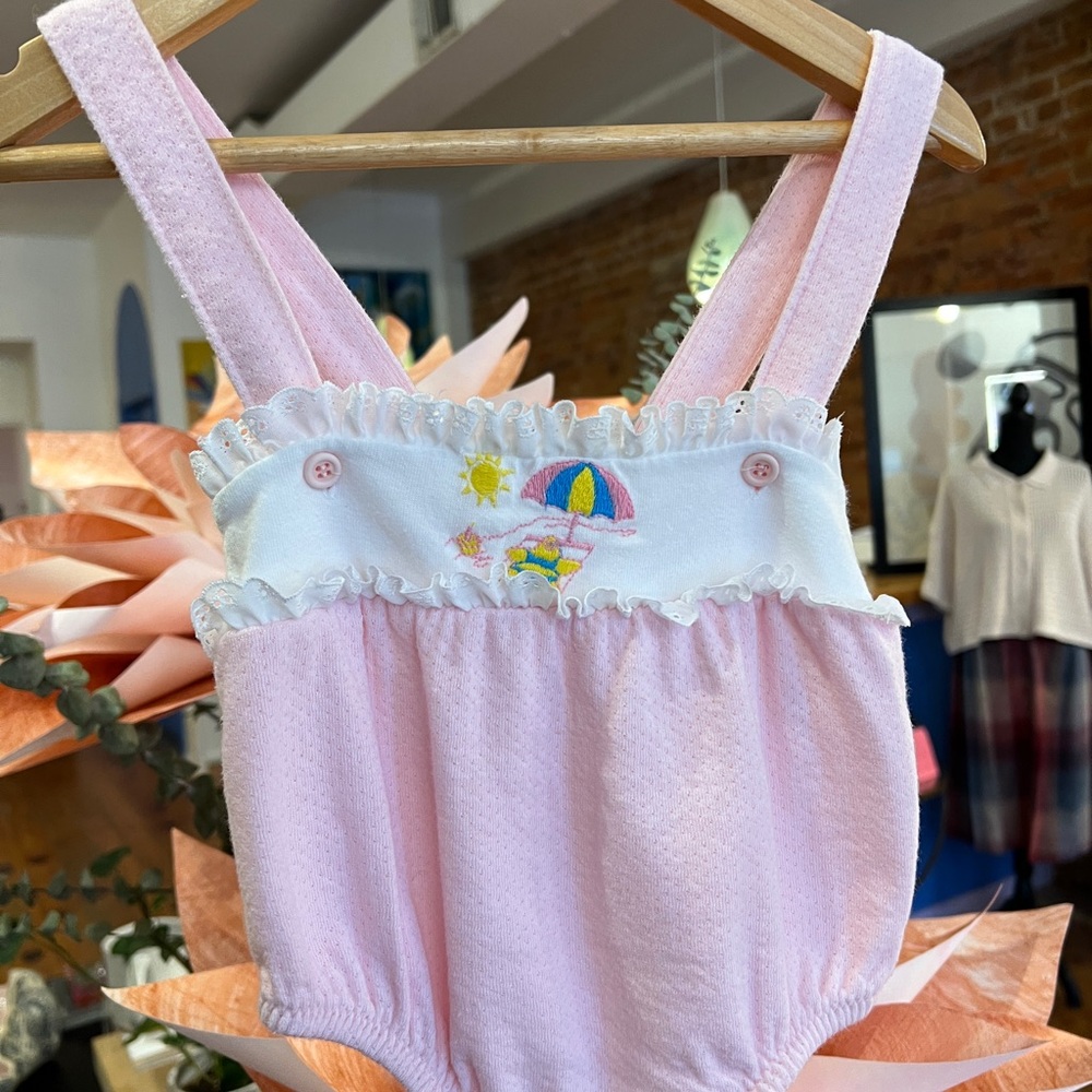 Adorable Pink Baby Romper with Beach Embroidery